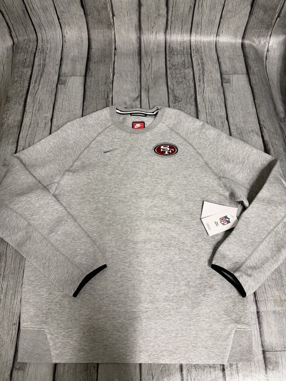 NWT Men's Nike Tech San Francisco 49ers Heather Gray Fleece Raglan Sweatshirt XL
